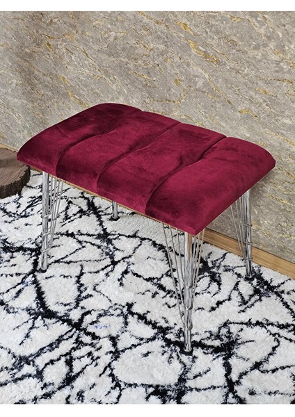Metal Krom Tel Ayaklı 60 cm Puf Bench - Puf - Bench - Oturak - Mutfak Oturağı - Antre Oturağı Bordo Renk 60 x 40 Boyut/ebat fırsatları