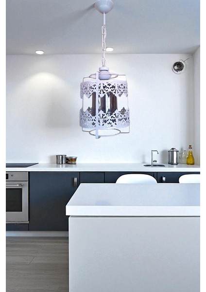 Taç Tekli Avize Beyaz – Modern Metal Gövdeli, Dekoratif Sarkıt Aydınlatma