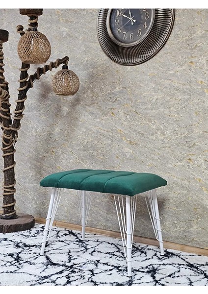 Metal Beyaz Tel Ayaklı 60 cm Puf Bench - Puf - Bench - Oturak - Mutfak Oturağı - Antre Oturağı Yeşil Renk 60 x 40 Boyut/ebat