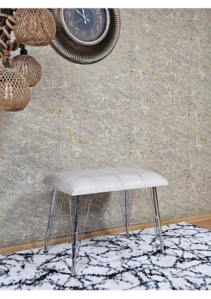 Metal Krom Tel Ayaklı 60 cm Puf Bench - Puf - Bench - Oturak - Mutfak Oturağı - Antre Oturağı Krem Renk 60 x 40 Boyut/ebat modelleri