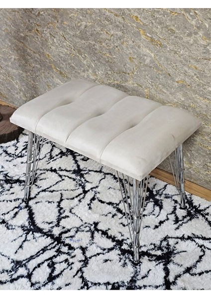 Metal Krom Tel Ayaklı 60 cm Puf Bench - Puf - Bench - Oturak - Mutfak Oturağı - Antre Oturağı Krem Renk 60 x 40 Boyut/ebat fırsatları