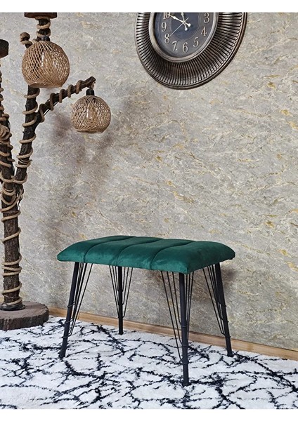 Metal Siyah Tel Ayaklı 60 cm Puf Bench - Puf - Bench - Oturak - Mutfak Oturağı - Antre Oturağı Yeşil Renk 60 x 40 Boyut/ebat
