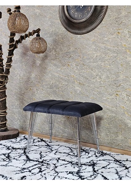 Metal Krom Tel Ayaklı 60 cm Puf Bench - Puf - Bench - Oturak - Mutfak Oturağı - Antre Oturağı Füme Renk 60 x 40 Boyut/ebat