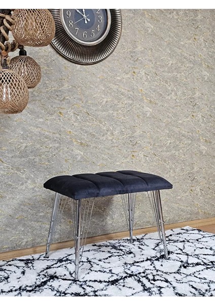 Metal Krom Tel Ayaklı 60 cm Puf Bench - Puf - Bench - Oturak - Mutfak Oturağı - Antre Oturağı Füme Renk 60 x 40 Boyut/ebat modelleri