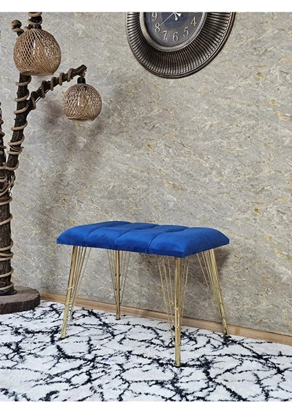 Metal Gold Tel Ayaklı 60 cm Puf Bench - Puf - Bench - Oturak - Mutfak Oturağı - Antre Oturağı Mavi Renk 60 x 40 Boyut/ebat