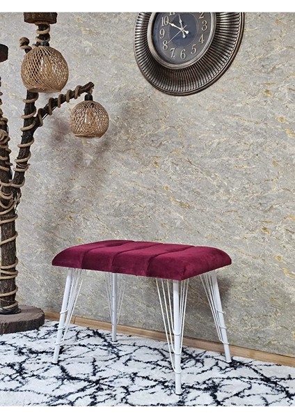 Metal Beyaz Tel Ayaklı 60 cm Puf Bench - Puf - Bench - Oturak - Mutfak Oturağı - Antre Oturağı Bordo Renk 60 x 40 Boyut/ebat