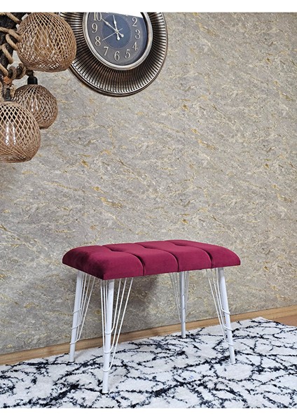 Metal Beyaz Tel Ayaklı 60 cm Puf Bench - Puf - Bench - Oturak - Mutfak Oturağı - Antre Oturağı Bordo Renk 60 x 40 Boyut/ebat modelleri