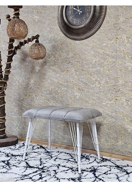 Metal Beyaz Tel Ayaklı 60 cm Puf Bench - Puf - Bench - Oturak - Mutfak Oturağı - Antre Oturağı Gri Renk 60 x 40 Boyut/ebat