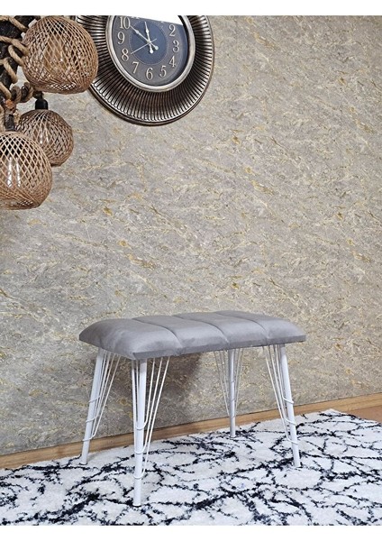 Metal Beyaz Tel Ayaklı 60 cm Puf Bench - Puf - Bench - Oturak - Mutfak Oturağı - Antre Oturağı Gri Renk 60 x 40 Boyut/ebat modelleri