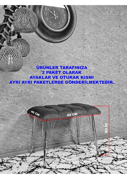 Metal Beyaz Tel Ayaklı 60 cm Puf Bench - Puf - Bench - Oturak - Mutfak Oturağı - Antre Oturağı Gri Renk 60 x 40 Boyut/ebat indirimleri