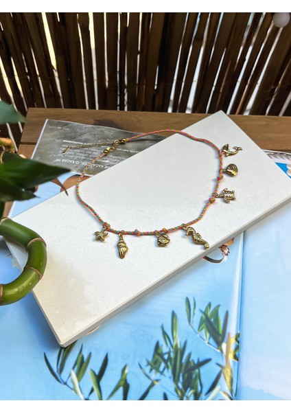 Deniz Temalı Charmlı Çelik Rainbow Ip Kolye