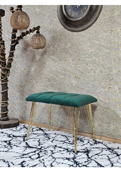 Metal Gold Tel Ayaklı 60 cm Puf Bench - Puf - Bench - Oturak - Mutfak Oturağı - Antre Oturağı Yeşil Renk 60 x 40 Boyut/ebat
