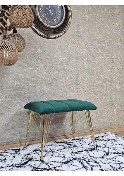 Metal Gold Tel Ayaklı 60 cm Puf Bench - Puf - Bench - Oturak - Mutfak Oturağı - Antre Oturağı Yeşil Renk 60 x 40 Boyut/ebat modelleri