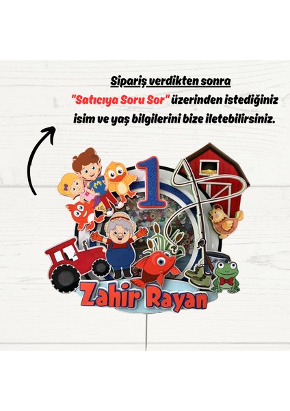 Çiftlik, Kırmızı Balık Temalı Erkek Çocuk Doğum Günü Isme Özel 3D Pasta Süsü Cake Topper (24X22 Cm) fiyatları