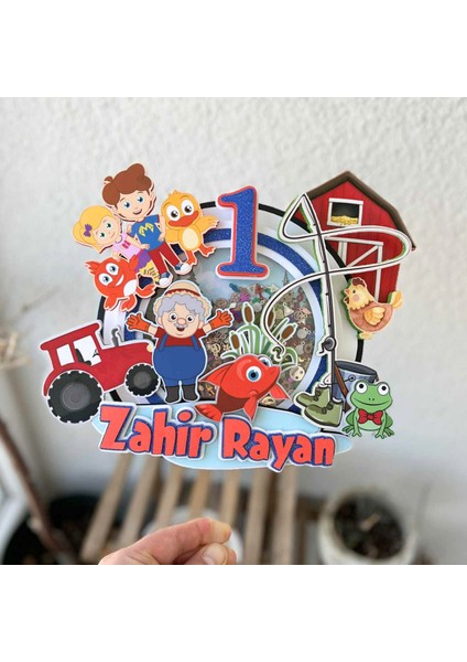 Çiftlik, Kırmızı Balık Temalı Erkek Çocuk Doğum Günü Isme Özel 3D Pasta Süsü Cake Topper (24X22 Cm) modelleri