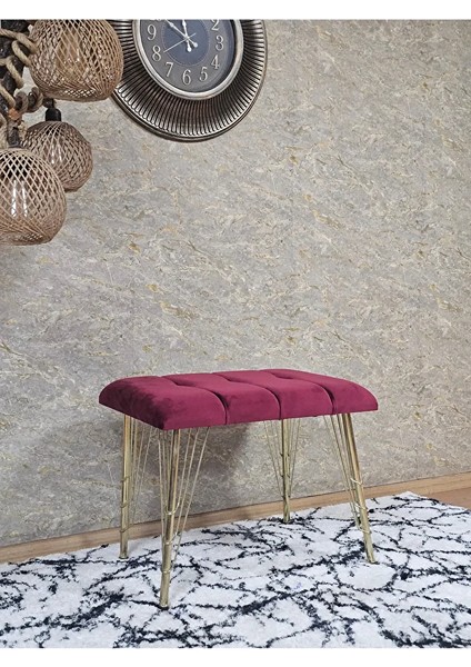 Metal Gold Tel Ayaklı 60 cm Puf Bench - Puf - Bench - Oturak - Mutfak Oturağı - Antre Oturağı Bordo Renk 60 x 40 Boyut/ebat modelleri