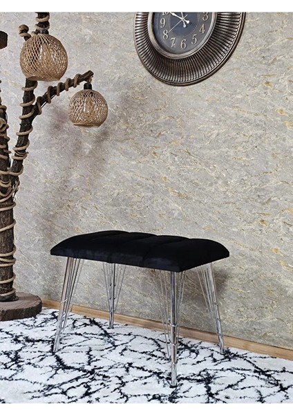 Metal Krom Tel Ayaklı 60 cm Puf Bench - Puf - Bench - Oturak - Mutfak Oturağı - Antre Oturağı Siyah Renk 60 x 40 Boyut/ebat