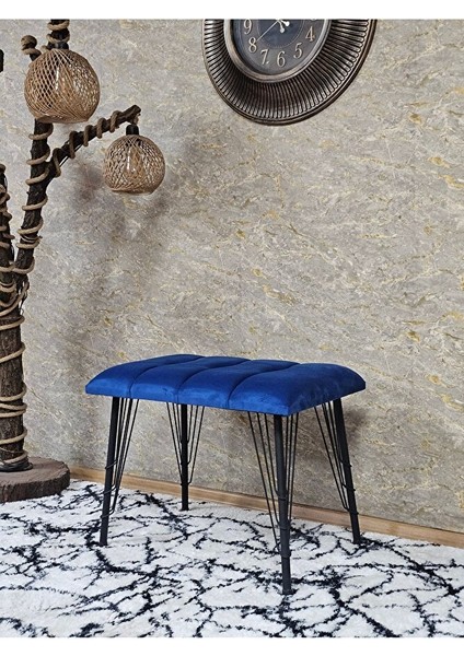 Metal Siyah Tel Ayaklı 60 cm Puf Bench - Puf - Bench - Oturak - Mutfak Oturağı - Antre Oturağı Mavi Renk 60 x 40 Boyut/ebat