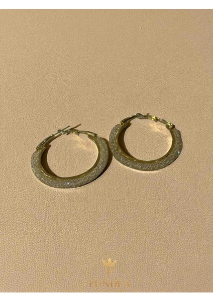 Çelik Küpe Zirkon Taşlı Altın Rengi Halka Küpe, Parlak ve Modern Tasarım Trend Şık Gösterişli Takı