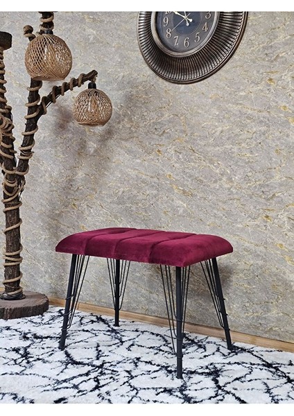 Metal Siyah Tel Ayaklı 60 cm Puf Bench - Puf - Bench - Oturak - Mutfak Oturağı - Antre Oturağı Bordo Renk 60 x 40 Boyut/ebat