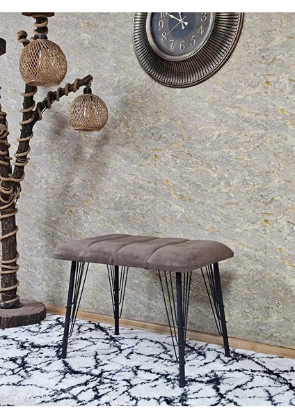 Metal Siyah Tel Ayaklı 60 cm Puf Bench - Puf - Bench - Oturak - Mutfak Oturağı - Antre Oturağı Kahverengi Renk 60 x 40 Boyut/ebat
