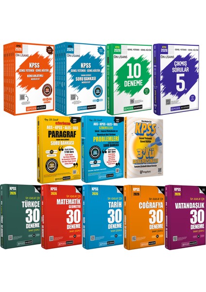 2026 Kpss Ön Lisans Konu+Soru 11 Kitap-10 Deneme-Çıkmış Sorular-30 Deneme-Paragraf-Akıl Yürütme