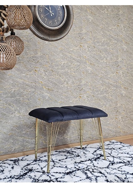 Metal Gold Tel Ayaklı 60 cm Puf Bench - Puf - Bench - Oturak - Mutfak Oturağı - Antre Oturağı Füme Renk 60 x 40 Boyut/ebat modelleri