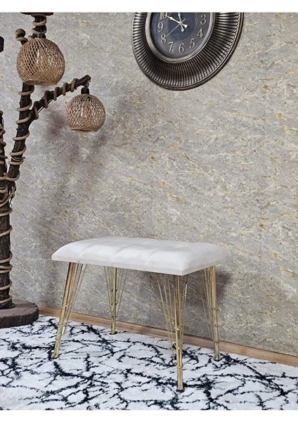 Metal Gold Tel Ayaklı 60 cm Puf Bench - Puf - Bench - Oturak - Mutfak Oturağı - Antre Oturağı Krem Renk 60 x 40 Boyut/ebat