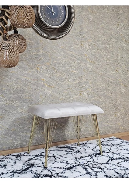 Metal Gold Tel Ayaklı 60 cm Puf Bench - Puf - Bench - Oturak - Mutfak Oturağı - Antre Oturağı Krem Renk 60 x 40 Boyut/ebat modelleri