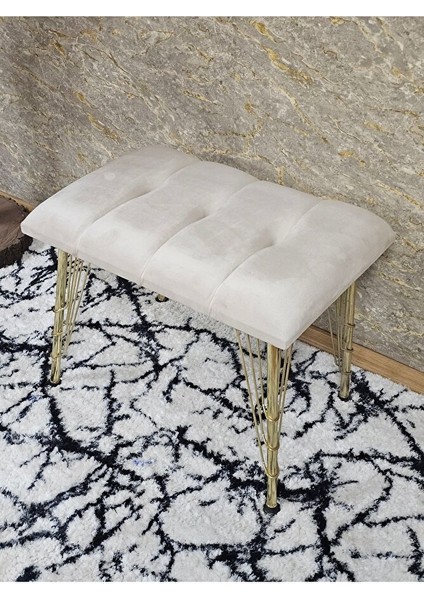Metal Gold Tel Ayaklı 60 cm Puf Bench - Puf - Bench - Oturak - Mutfak Oturağı - Antre Oturağı Krem Renk 60 x 40 Boyut/ebat fırsatları