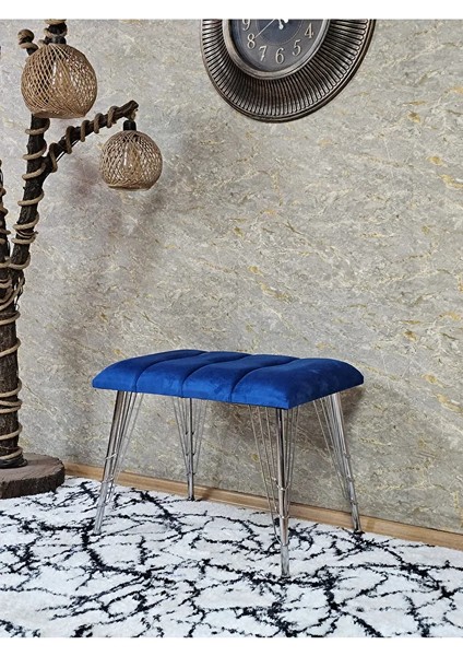 Metal Krom Tel Ayaklı 60 cm Puf Bench - Puf - Bench - Oturak - Mutfak Oturağı - Antre Oturağı Mavi Renk 60 x 40 Boyut/ebat