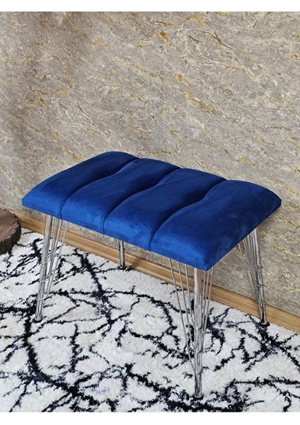 Metal Krom Tel Ayaklı 60 cm Puf Bench - Puf - Bench - Oturak - Mutfak Oturağı - Antre Oturağı Mavi Renk 60 x 40 Boyut/ebat fırsatları