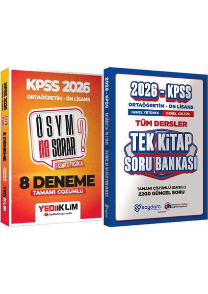 2026 Kpss Ösym Ne Sorar Ortaöğretim Ön Lisans Çözümlü Fasikül 8 Deneme + Ortaöğretim Ön Lisans Tek Kitap Soru