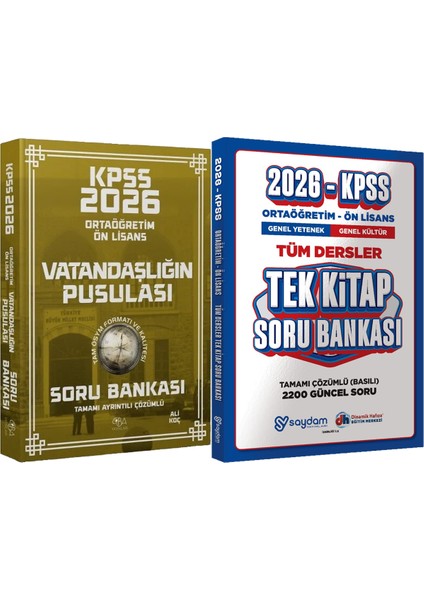 2026 Kpss Lise Ortaöğretim Ön Lisans Vatandaşlığın Pusulası Soru Bankası Çözümlü Ali Koç + Ortaöğretim Ön Lisans Tek Kitap Soru