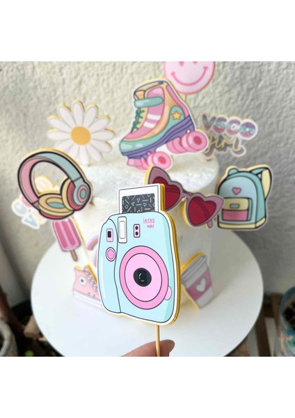 Good Vibes Temalı Genç Kız Doğum Günü Kişiye Özel 3D Çubuklu Pasta Süsü Seti Cake Topper modelleri