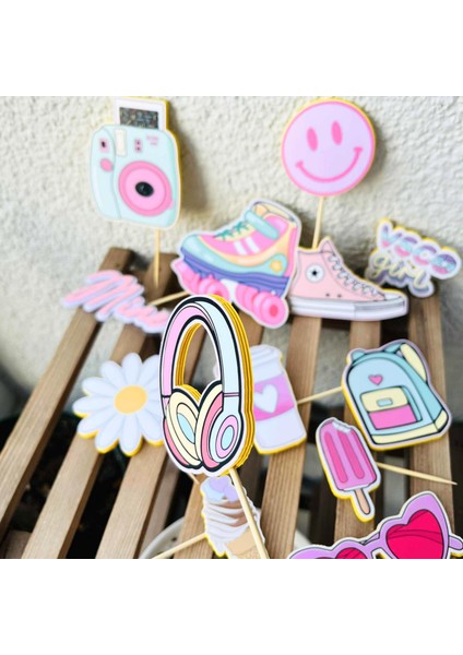 Good Vibes Temalı Genç Kız Doğum Günü Kişiye Özel 3D Çubuklu Pasta Süsü Seti Cake Topper fırsatları