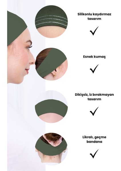 Kaymayan Silikonlu Bandana Bone - Sportif Saç Bandı Haki modelleri