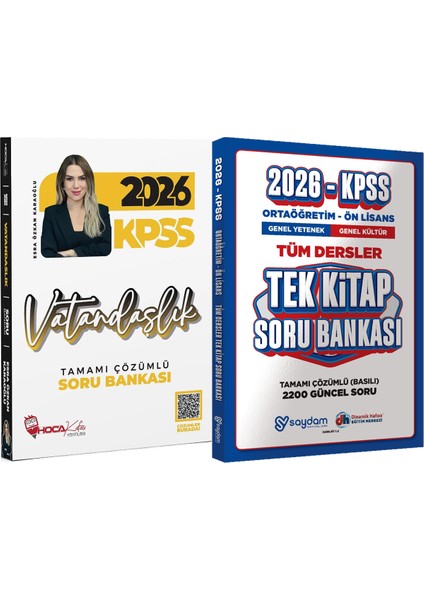 2026 Kpss Vatandaşlık Soru Bankası Çözümlü Esra Özkan Karaoğlu + Ortaöğretim Ön Lisans Tek Kitap Soru