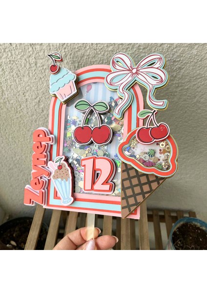 Kiraz Temalı Kız Çocuk Doğum Günü Isme Özel 3D Pasta Parti Süsü Cake Topper (22X20 Cm) modelleri