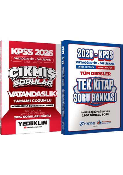 2026 Kpss Ortaöğretim Ön Lisans Genel Kültür Vatandaşlık Çözümlü Çıkmış Sorular + Ortaöğretim Ön Lisans Tek Kitap Soru