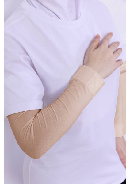 Likralı Penye Kolluk - Pratik Kadın Tesettür Düz Namaz Kolluğu 1 Çift 40CM Viskon Hijab Ten Rengi modelleri