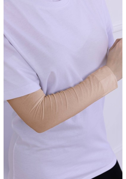 Likralı Penye Kolluk - Pratik Kadın Tesettür Düz Namaz Kolluğu 1 Çift 40CM Viskon Hijab Ten Rengi