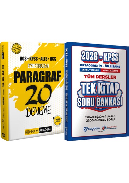 2026 Ags Kpss Ales Dgs Ezberbozan Paragraf 20 Deneme - Ortaöğretim Ön Lisans Tek Kitap Soru