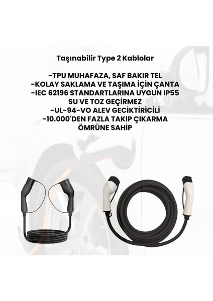 Taşınabilir Tip (Type) 2 Elektrikli Araç Şarj Kablosu
