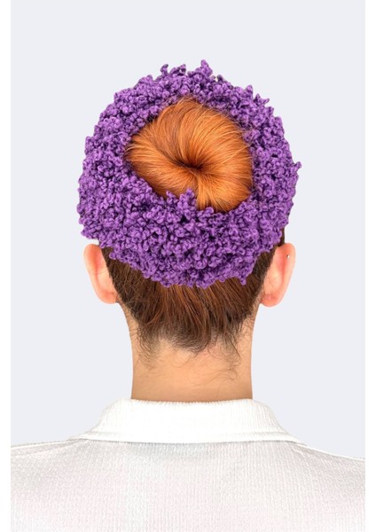 Arap Saçı Topuz Tokası Dolgun Lastikli Tesettür Kadın Aksesuar Toka Mor