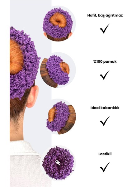 Arap Saçı Topuz Tokası Dolgun Lastikli Tesettür Kadın Aksesuar Toka Mor modelleri