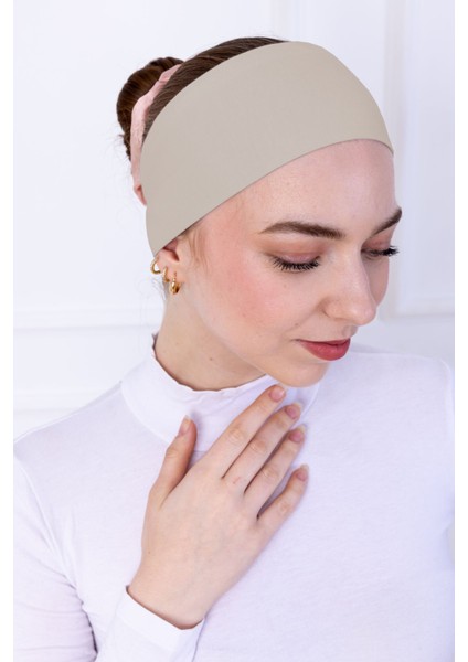Kaymayan Silikonlu Bandana Bone - Sportif Saç Bandı Bej