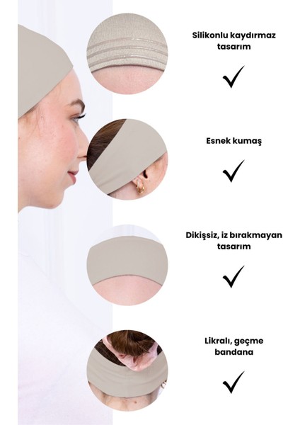 Kaymayan Silikonlu Bandana Bone - Sportif Saç Bandı Bej modelleri