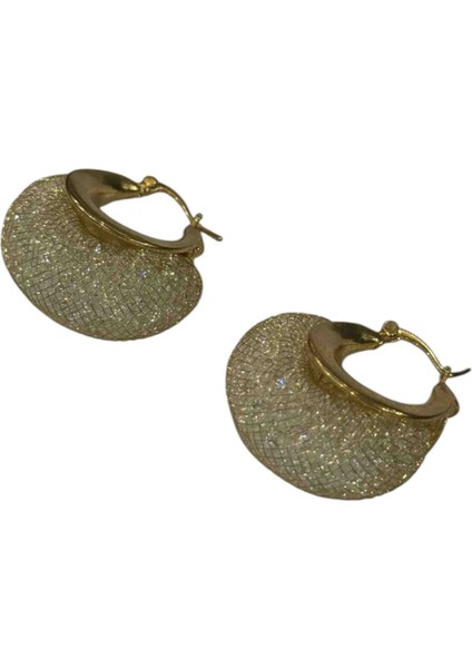 Çelik Altın Halka Küpe Örgü Dokulu, Parlak ve Büyük Form Modern Takı Şık Gösterişli Trend Parlak Model indirimleri