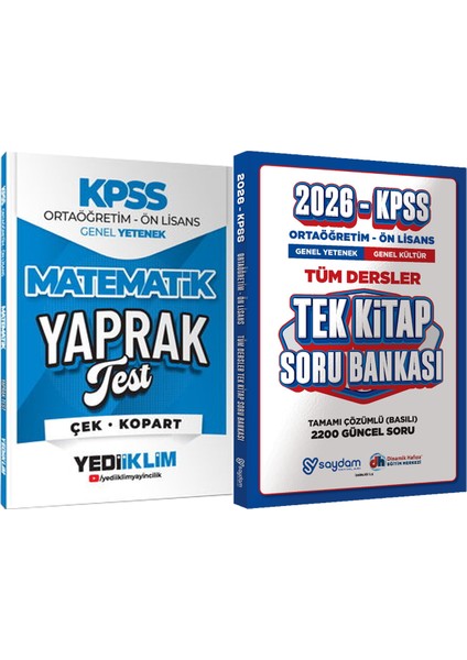 2026 Kpss Ortaöğretim Ön Lisans Matematik Çek Kopart Yaprak Test + Ortaöğretim Ön Lisans Tek Kitap Soru